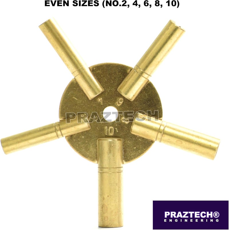PRAZTECH ® 10‑in‑1 Solid Dual Brass Clock Winding Key Set – Universal Odd & Even Sizes 2 to 11 | For Mantel, Wall & Antique Clocks - Image 3